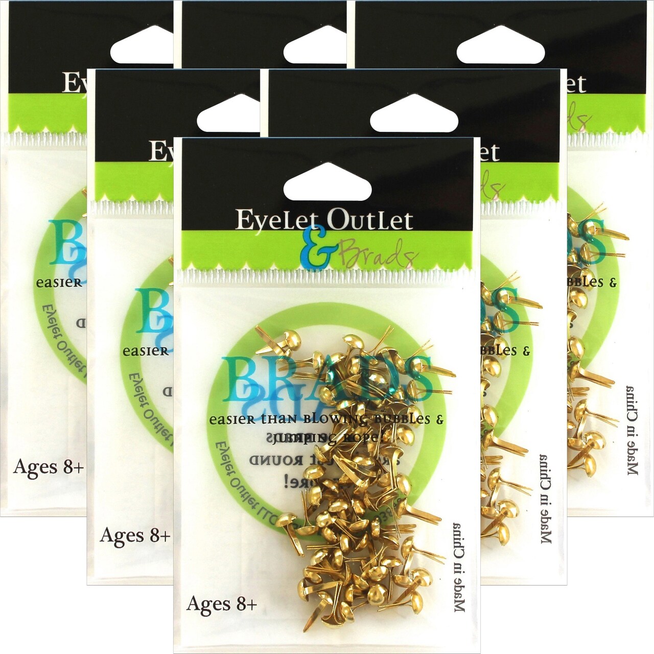 Multipack of 6 - Eyelet Outlet Round Brads 4mm 70/Pkg-Gold